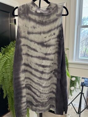 Designer Beau Jours Ribbed Tie Died Mock Turtleneck Sleeveless Tunic Top L